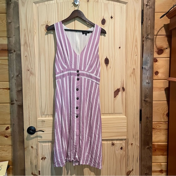 Lulu's Mauve Striped Button-Down Midi Dress - Picture 2 of 8